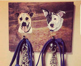 Large Rustic Wooden Leash Hook Pet Portrait